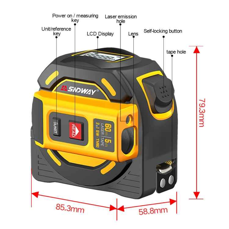 SNDWAY new Digital rangefinderLaser distance meter Tape multi function Self-Locking Hand Tool Device SW-TM40