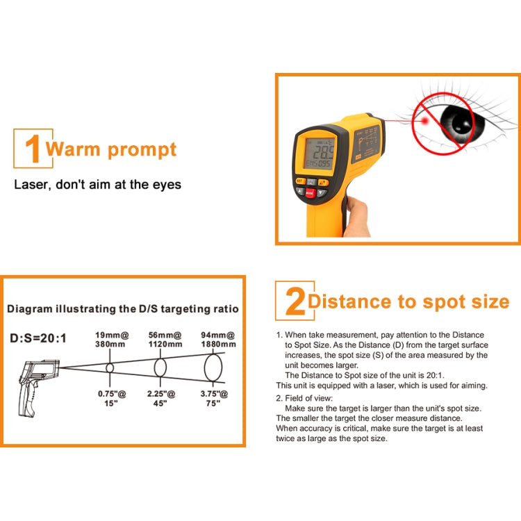 GM1150A 50:1 Infrared Thermometer -18~1150 Degrees Celsius LCD Digital Temperature Meter Industrial Pyrometer 0.1~1EM Adjustable