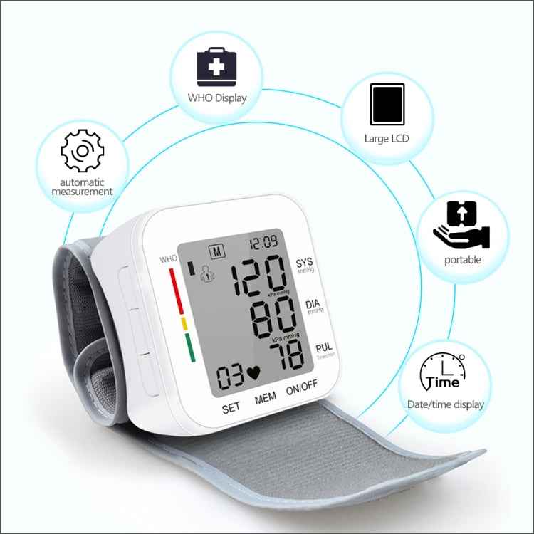 RZ204 Automatic Digital Wrist Cuff Blood Pressure Monitor Heart Beat Light weight LCD Digital Wrist Watch With Voice