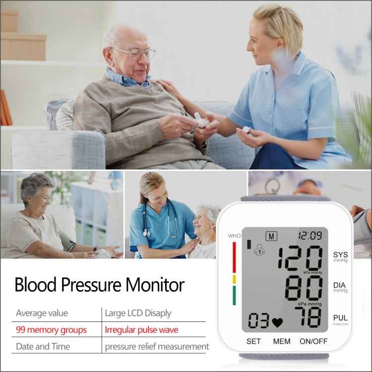RZ204 Automatic Digital Wrist Cuff Blood Pressure Monitor Heart Beat Light weight LCD Digital Wrist Watch With Voice