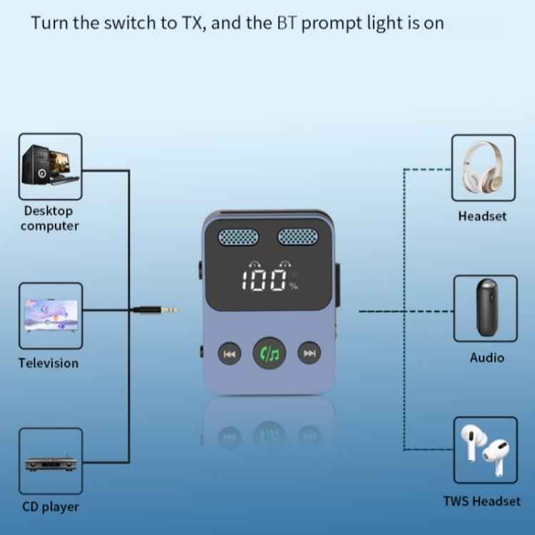 BR17 Bass Boost 2 In 1 Digital Display Bluetooth-Compatible Receiver Transmitter Audio Adapter