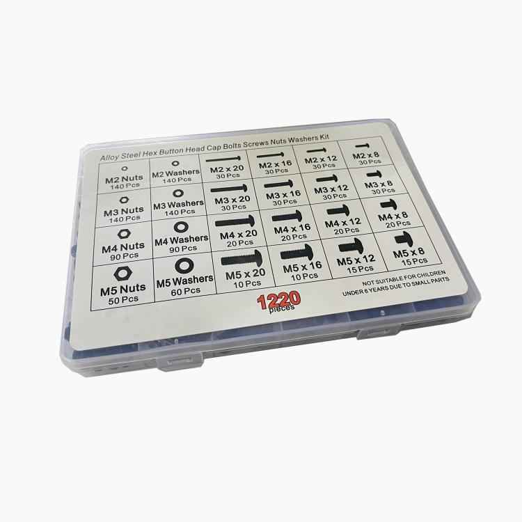 Hexagon Flat Head Bolts Nuts + Washers Alloy Steel Class 10.9, With Hexagon Wrench (M2-M5)