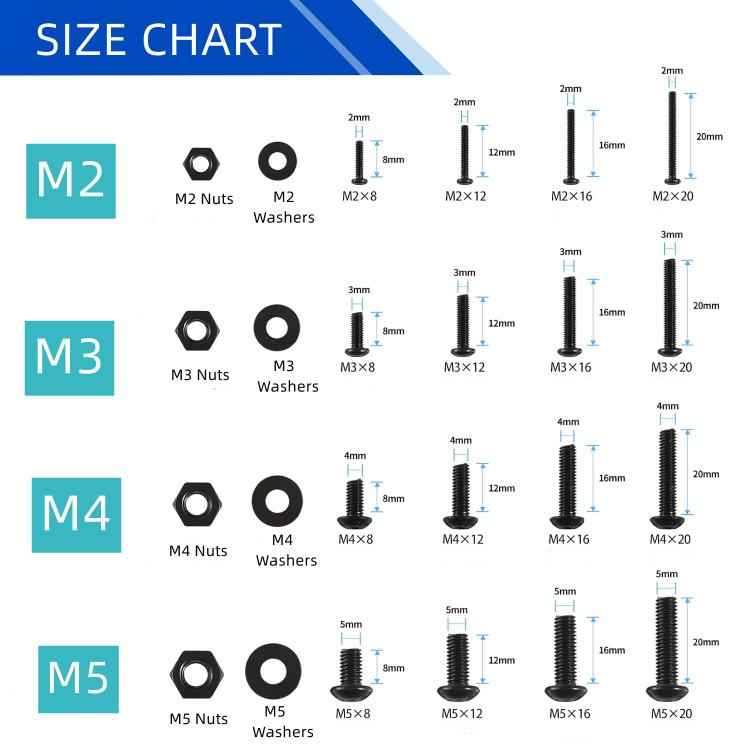 Hexagon Flat Head Bolts Nuts + Washers Alloy Steel Class 10.9, With Hexagon Wrench (M2-M5)