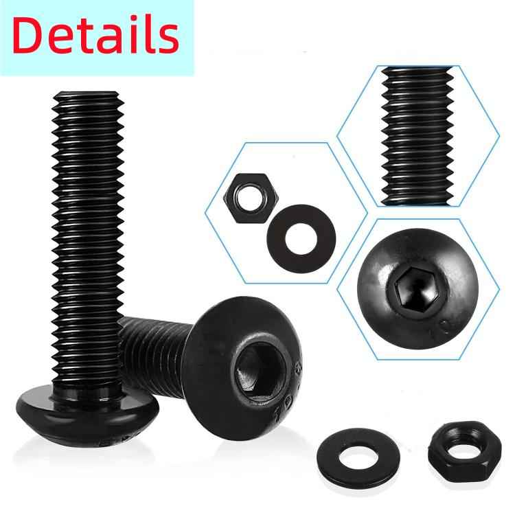 Hexagon Flat Head Bolts Nuts + Washers Alloy Steel Class 10.9, With Hexagon Wrench (M2-M5)
