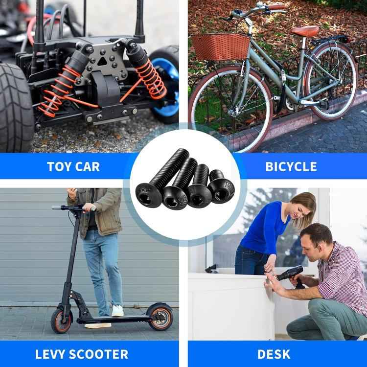 Hexagon Flat Head Bolts Nuts + Washers Alloy Steel Class 10.9, With Hexagon Wrench (M2-M5)