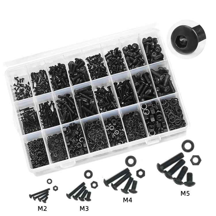 Hexagon Flat Head Bolts Nuts + Washers Alloy Steel Class 10.9, With Hexagon Wrench (M2-M5)