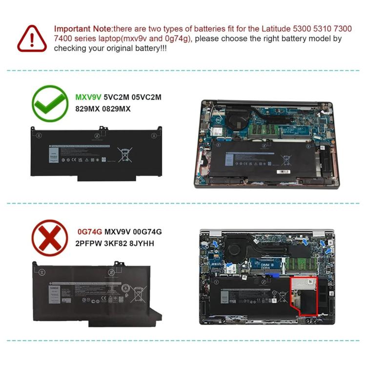 7600mAh Laptop Battery For Dell Latitude 5300 5310 7300 7400, MXV9V