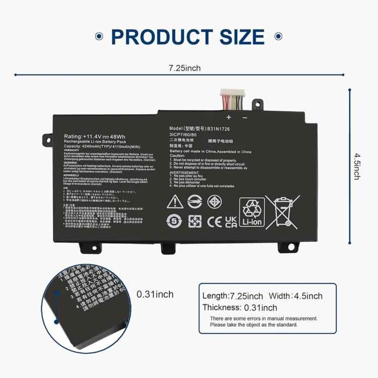 3600mAh Laptop Battery Replacement For ASUS TUF Gaming 5th/6th/7th/8th Generation FX80G FX86F/G, B31N1726