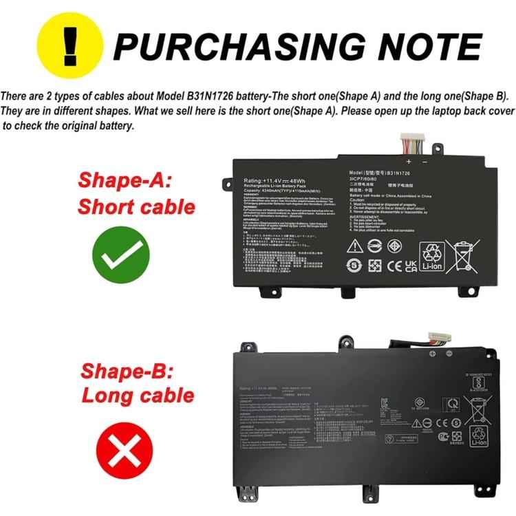 3600mAh Laptop Battery Replacement For ASUS TUF Gaming 5th/6th/7th/8th Generation FX80G FX86F/G, B31N1726