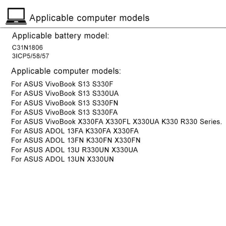 3500mAh Laptop Battery Replacement For ASUS Idol 13ADOL13U/F S330FA/UA X330FA, C31N1806