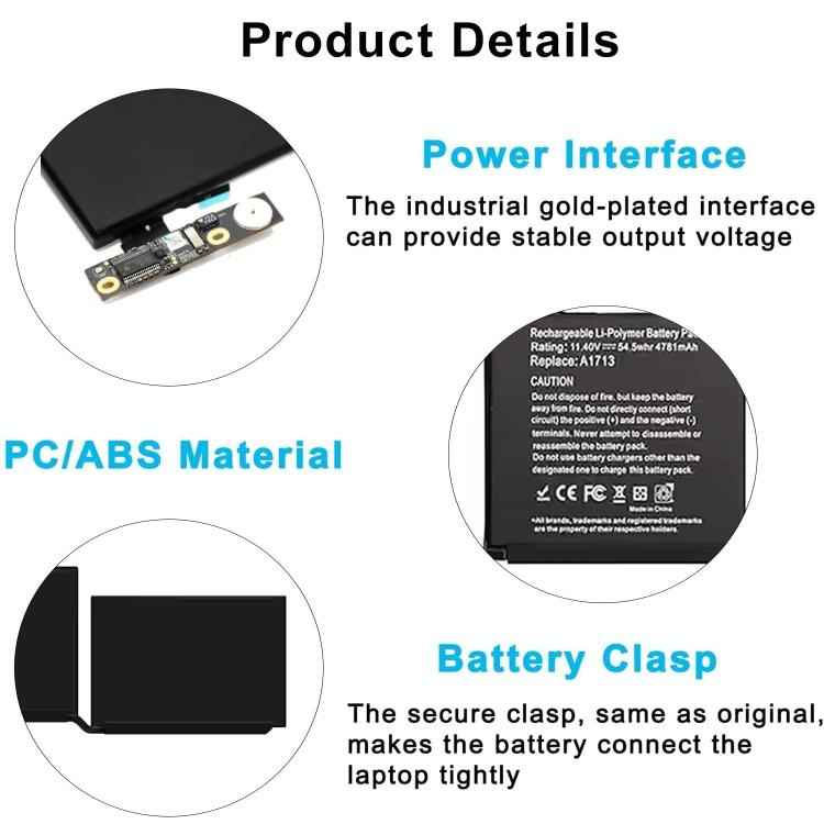4781mAh Laptop Battery For Apple MacBook Pro 13 inch A1708 A2159 A2289 A2338, A1713