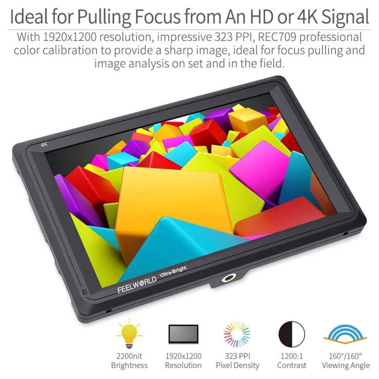 FEELWORLD FW279 7 Inch Ultra Bright 2200nit on Camera Field DSLR Monitor Full HD 1920x1200 4K HDMI Input Output High Brightness for DSLR Stabilizer