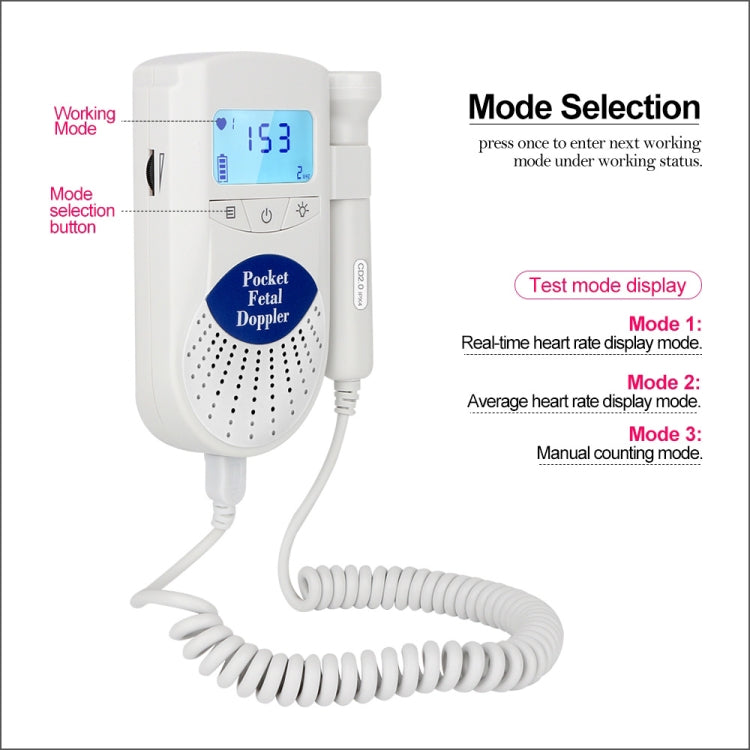 FD-100 Digital Fetal Doppler Ultrasound Sound Baby Heartbeat Detector Monitor LED Digital Prenatal Pocket Fetal Doppler Stethoscope, FD-100 (Blue)