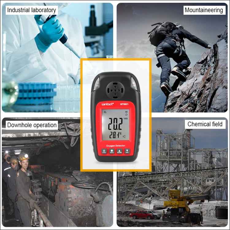 WINTACT WT8821 Oxygen Detector Independent Oxygen Gas Sensor Warning-up High Sensitive Poisoning Alarm Detector