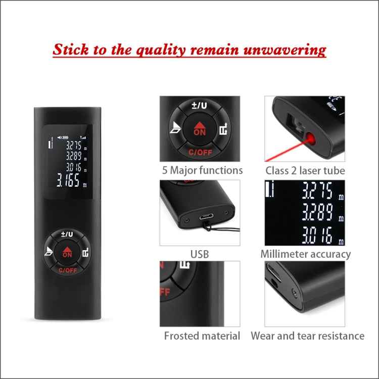 JQ-40 Mini Laser Distance Meter 40m Rechargeable Digital Handheld Laser Rangefinder Portable Laser Range Finder Build Measure