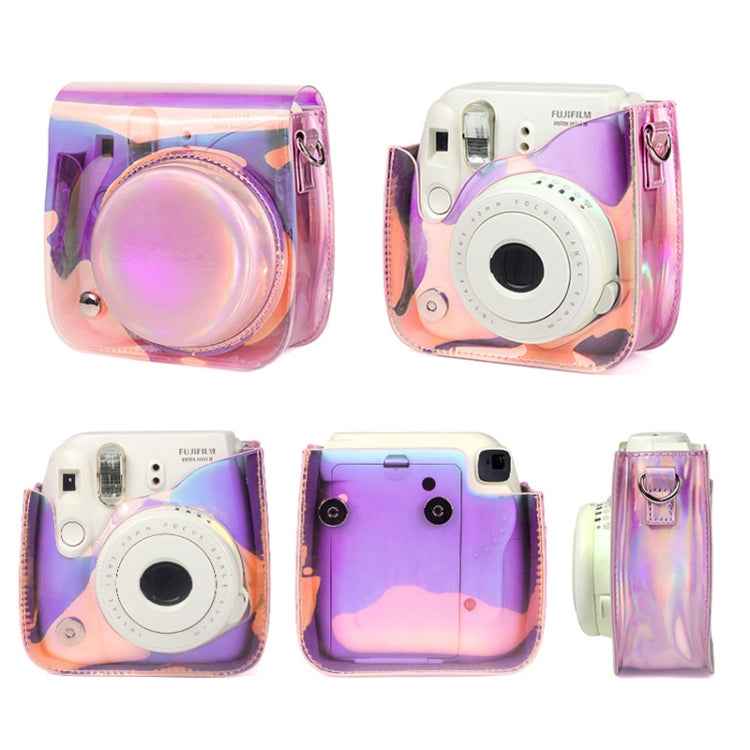 Richwell Translucent PVC Camera Bag for Fujifilm Instax Mini 8 8+ 9 Cover Case with Shoulder Strap Gradient Pink Shell