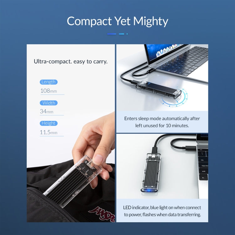 ORICO TCM2F-C3 NGFF M.2 Hard Drive Enclosure,Tool Free Type-C Interface Transparent Hard Disk Box