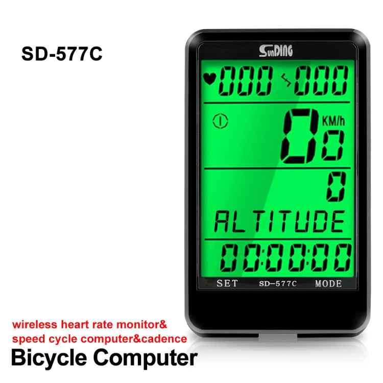 SUNDING SD-577C Cycling Computer LCD Backlight Waterproof Wireless Stopwatch MTB Bike Odometer Stopwatch Bicycle Speedometer