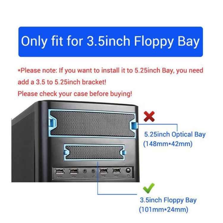 5.25 inch 2 Ports USB3.0 Floppy Bay Front Panel HUB Spilitter with Power Adapter