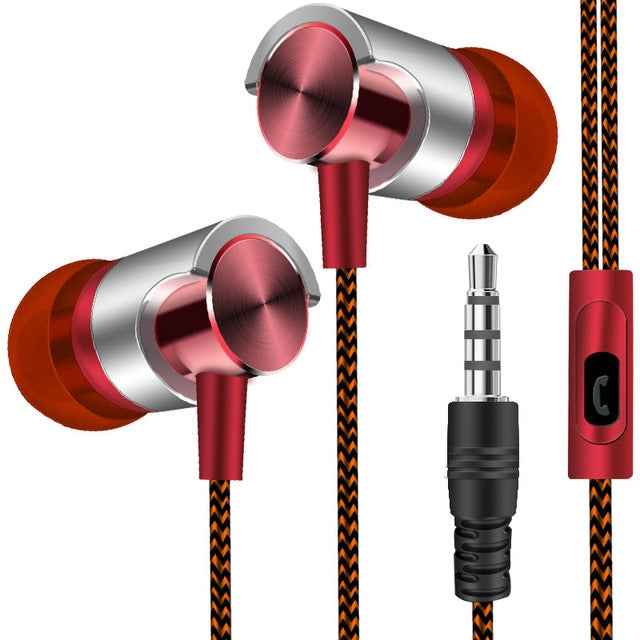 Metal Wired Earphone Super Bass Sound Headphones In-Ear Sport Headset with Mic for Xiaomi Samsung Huawei