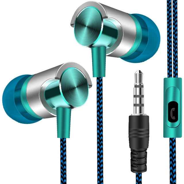Metal Wired Earphone Super Bass Sound Headphones In-Ear Sport Headset with Mic for Xiaomi Samsung Huawei