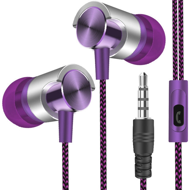 Metal Wired Earphone Super Bass Sound Headphones In-Ear Sport Headset with Mic for Xiaomi Samsung Huawei