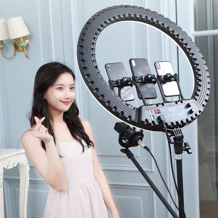 HQ-21N 21 inch 52.5cm LED Ring Vlogging Photography Video Lights Kits with Remote Control & Phone Clamp & 2.1m Tripod Mount, EU Plug