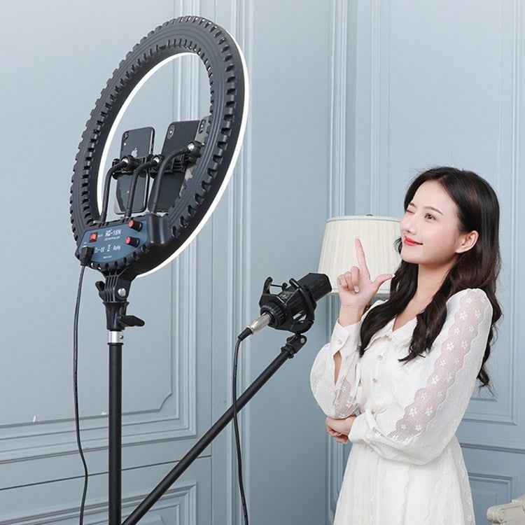 HQ-18N 18 inch 45cm LED Ring Vlogging Photography Video Lights Kits with Remote Control & Phone Clamp & 2.1m Tripod Mount, EU Plug