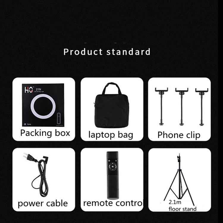 HQ-18N 18 inch 45cm LED Ring Vlogging Photography Video Lights Kits with Remote Control & Phone Clamp & 2.1m Tripod Mount, EU Plug
