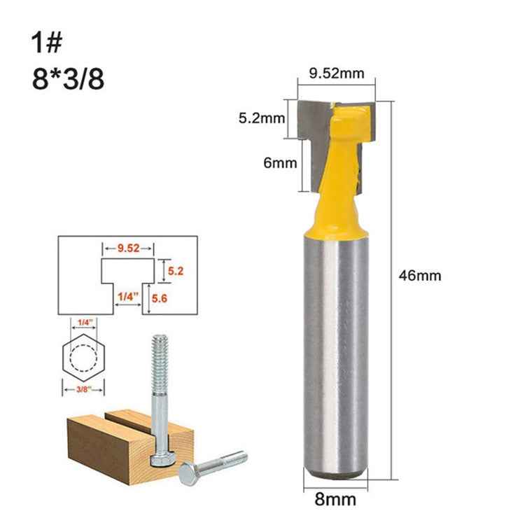 Woodworking Milling Cutter 8-handle Keyhole Cutter Photo Frame Wall-mounted T-type Keyhole Cutter, 8x3/8 Inch, 8x1/2 Inch