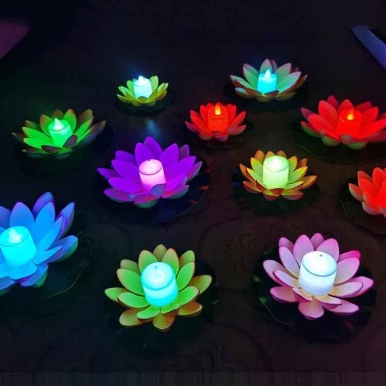 3 Color LED Flood Light Artificial Lotus Floating Flower Shape Lamps For Outdoor Swimming Pool Wishing Party
