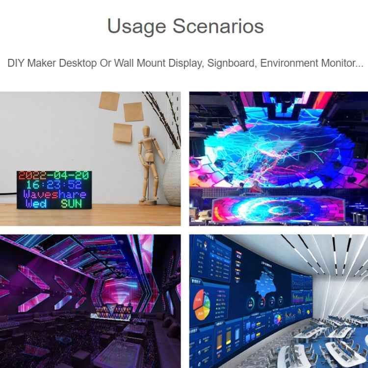 Waveshare RGB Full-color LED Matrix Panel, 2.5mm Pitch, 64x32 Pixels, Adjustable Brightness, 23707