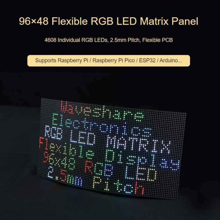 Waveshare Flexible RGB Full-color LED Matrix Panel, 2.5mm Pitch, 96x48 Pixels, Adjustable Brightness Bendable PCB