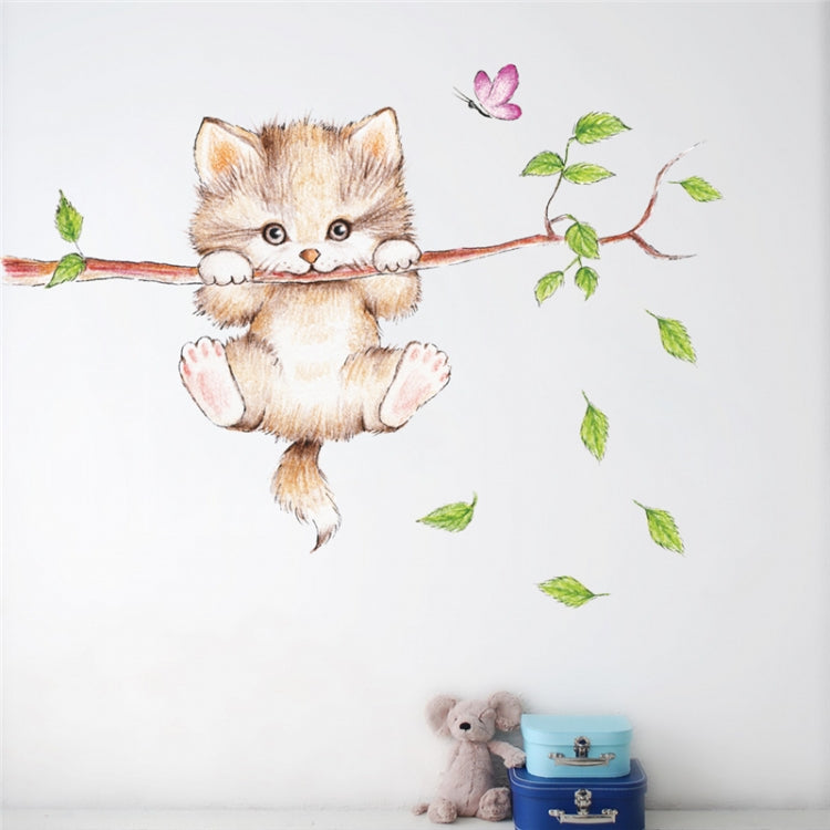 Cute Cat Twig Kindergarten Environment Layout Wall Decoration Wall Sticker, Cute Cat