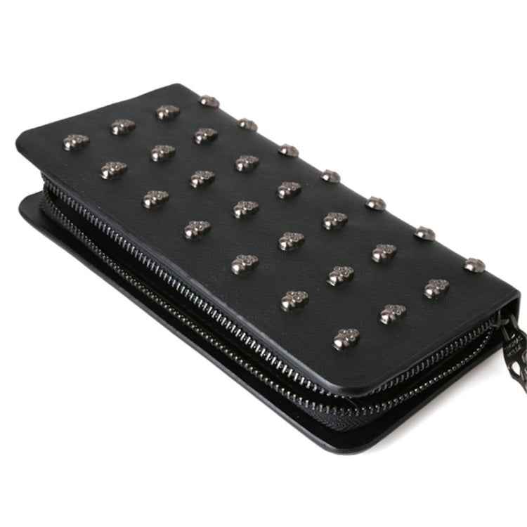 Women Metal Skull Wallet Card Leather Wristlet Handbags