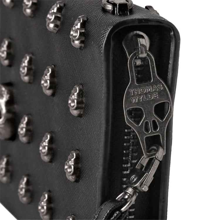 Women Metal Skull Wallet Card Leather Wristlet Handbags