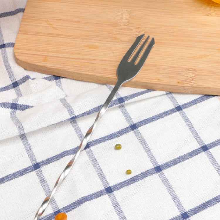 2 PCS Stainless Steel Long Handle Fork Spoon Cocktail Ice Stirrer Double Head Wine Mixing Stick