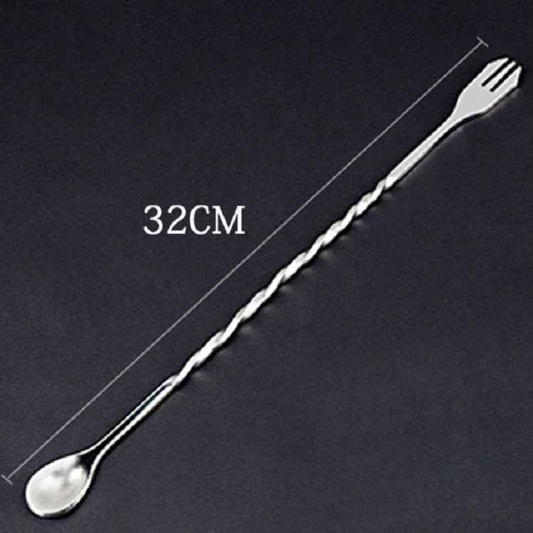 2 PCS Stainless Steel Long Handle Fork Spoon Cocktail Ice Stirrer Double Head Wine Mixing Stick