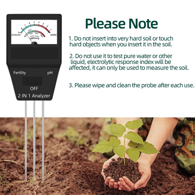2 in 1 Soil PH Meter Fertility Tester Instrument Gardening Tools with 3 Probes, 2 in 1