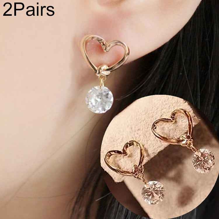 2 PCS Women Elegant Fashion Crystal Heart Design Earring