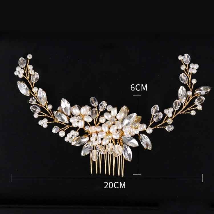 Golden Pearl Headband Tiaras Crystal Rhinestone Bridal Hair Combs Headpiece