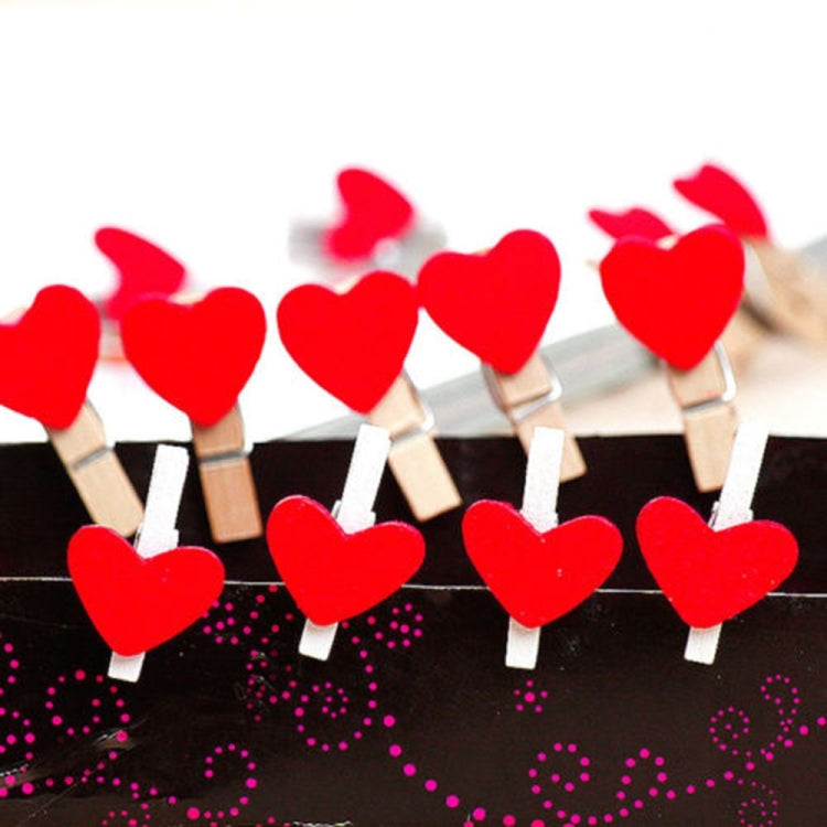 50 PCS Mini Red Heart Love Wooden Photo Paper Peg Pin Clothespin Craft Postcard Clips