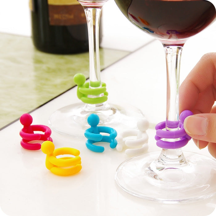 7 PCS Cartoon Silicone Sealed Spiral Red Wine Stopper + Cup Feet Set, Random Color Delivery