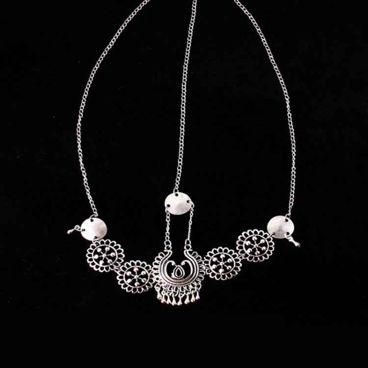Silver Vintage Tassel Hair Jewelry Metal Coin Headband Long Punk Head Chain Piece Forehead Headpiece