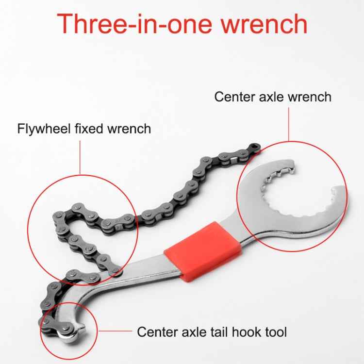 2 PCS Three-in-one Bicycle Integrated Bottom Shaft Flywheel Fixed Wrench Tail Hook Tool