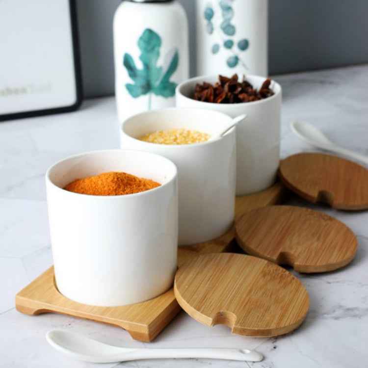 3pcs / Set Simple Life Creative Ceramics Kitchen Food Containers Organizer Jars For Spices Sugar-bowl Condiment Box Kitchen Storage Bottl
