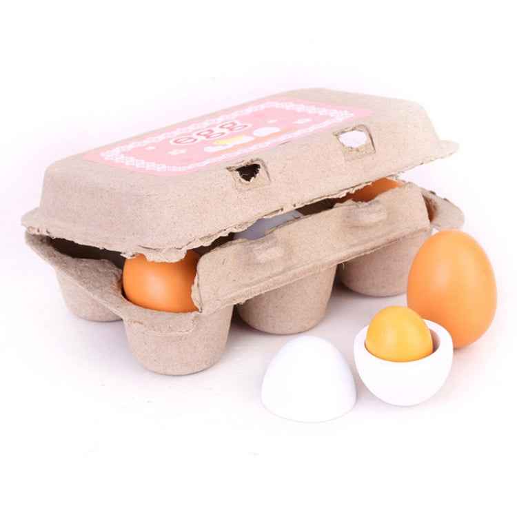 6 PCS Wooden Eggs Yolks Simulated Kitchen Food Cooking Toys Set Pretend Play For Children