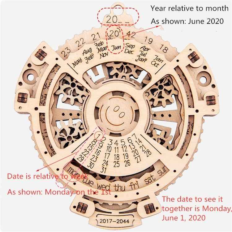 Children Wooden Mechanical Gear Perpetual Calendar 3D Puzzle Model DIY Assembled Toys