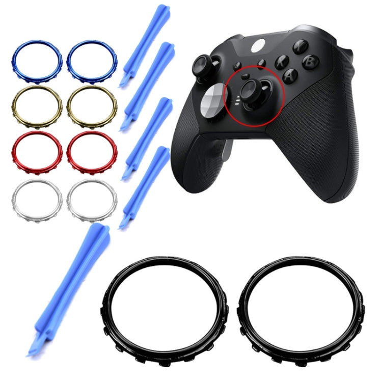 Pour Xbox One Elite 5 paires de bagues de rechange 3D + accessoires de poignée de tournevis, noir + tournevis, plaqué or + tournevis, plaqué argent + tournevis, plaqué rouge + tournevis, plaqué bleu + tournevis