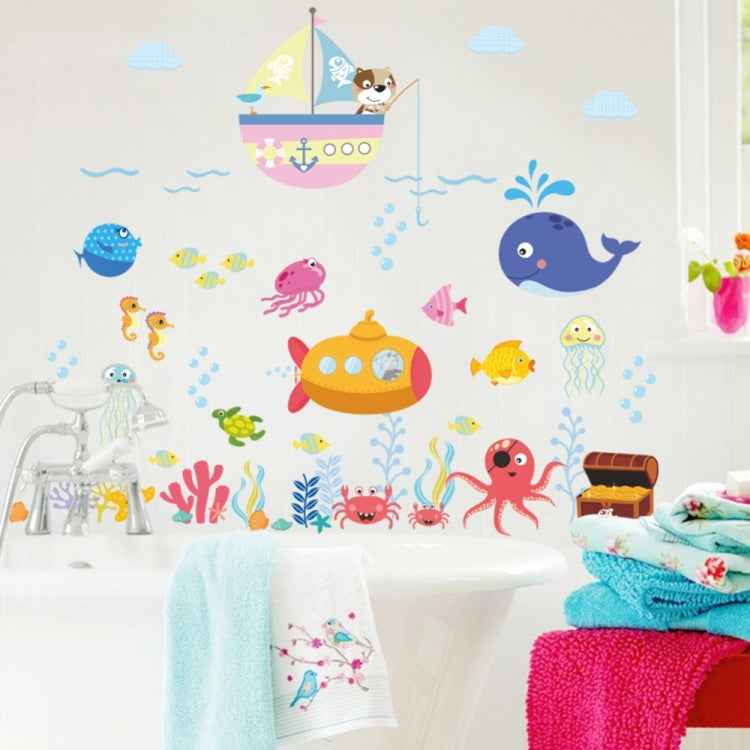 Ocean Cartoon Wall Sticker Bathroom Underwater World Fish Home DIY Stickers, Ocean